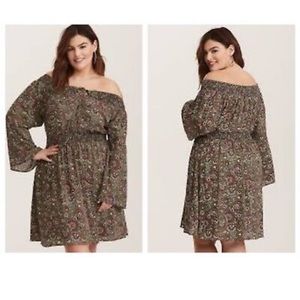 Torrid Multi Color Floral Off-Shoulder Lace- Up Challis Skater Dress